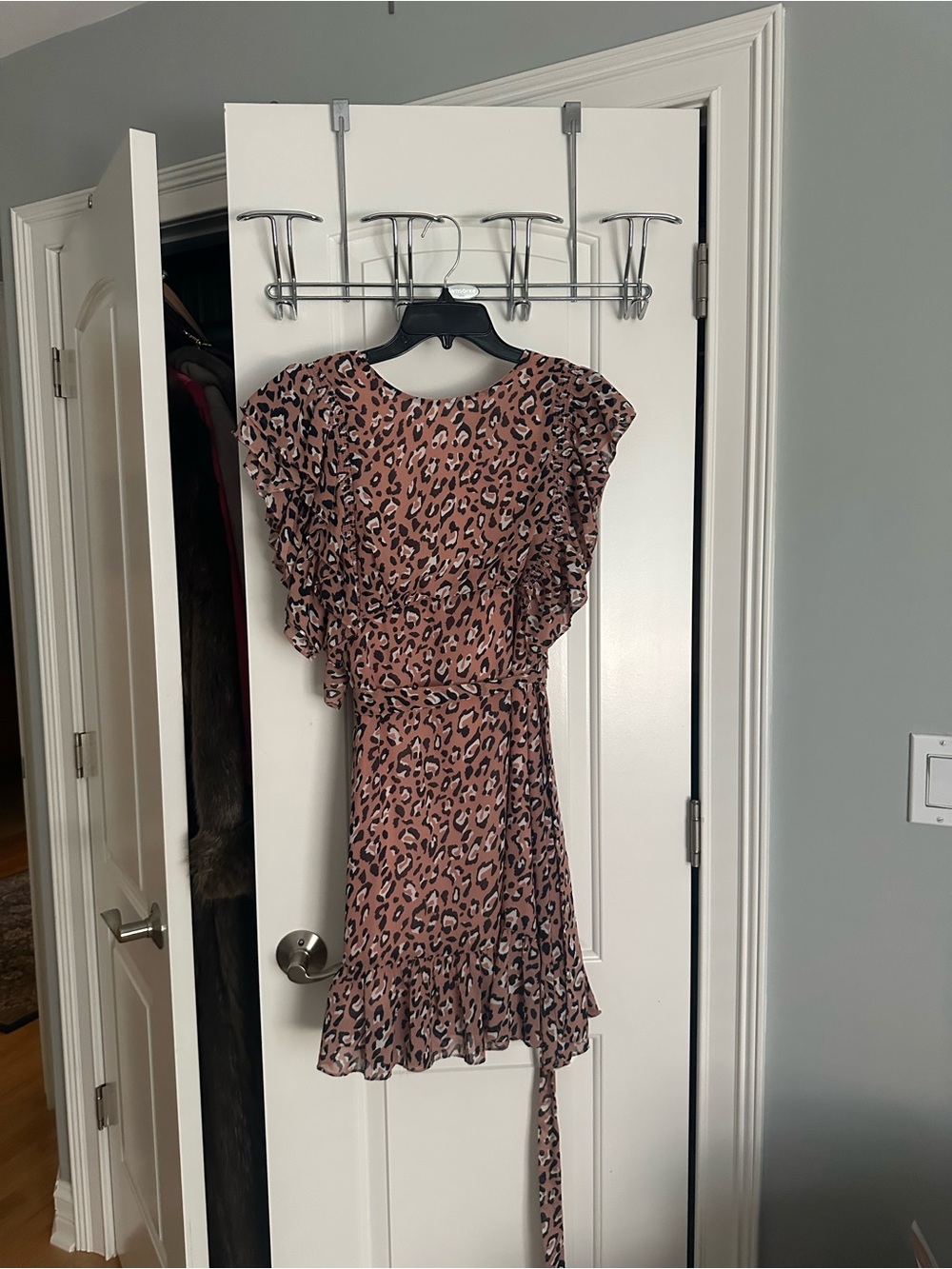 Sugarlips Mauve Leopard Print Ruffle Wrap Dress